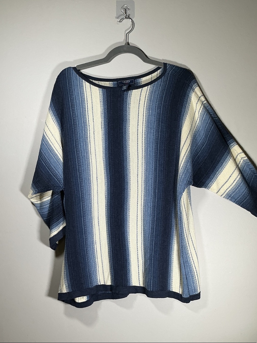 Chaps Denim Striped Knit Top Women’s 2X Blue White Lightweight Sweater
